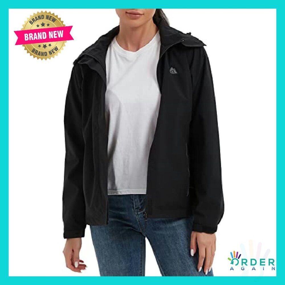 Lightweight Waterproof Rain Jacket Hooded Windbreaker Hiking Outdoor Activewear - Picture 5 of 8